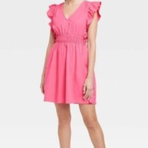 Universal thread V-neck, short sleeve ruffle sundress